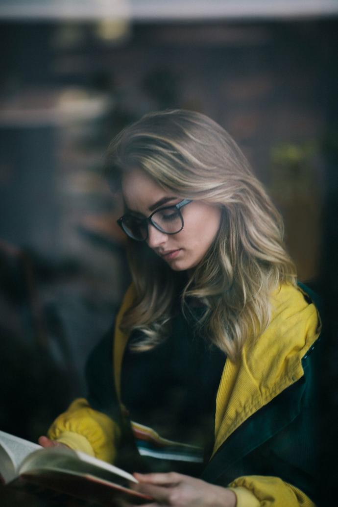 woman reading book